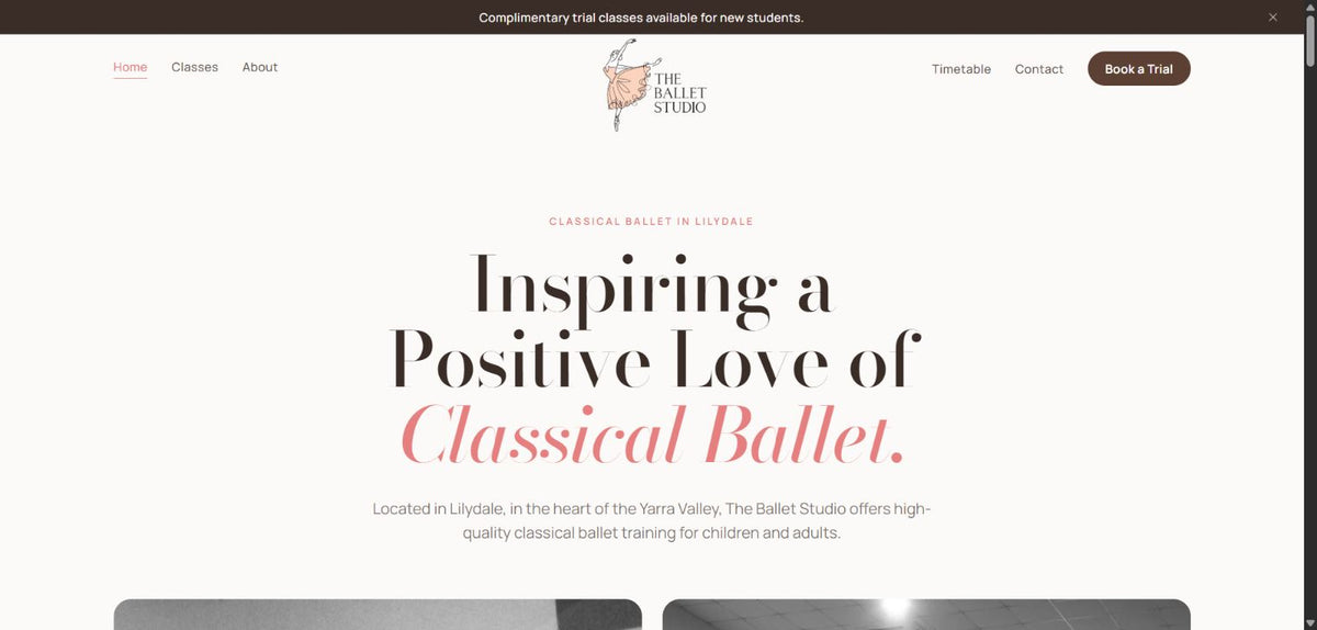 The Ballet Studio website designed and developed by Lost Paradise Creative Studios