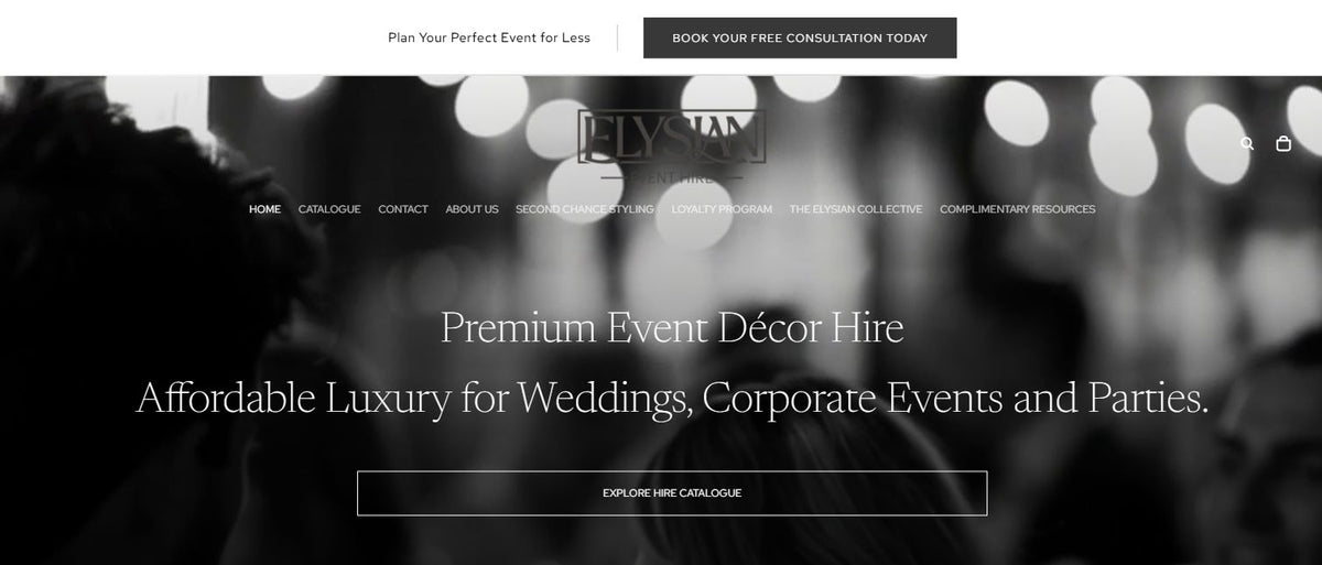 Elysian Event Hire website designed and developed by Lost Paradise Creative Studios